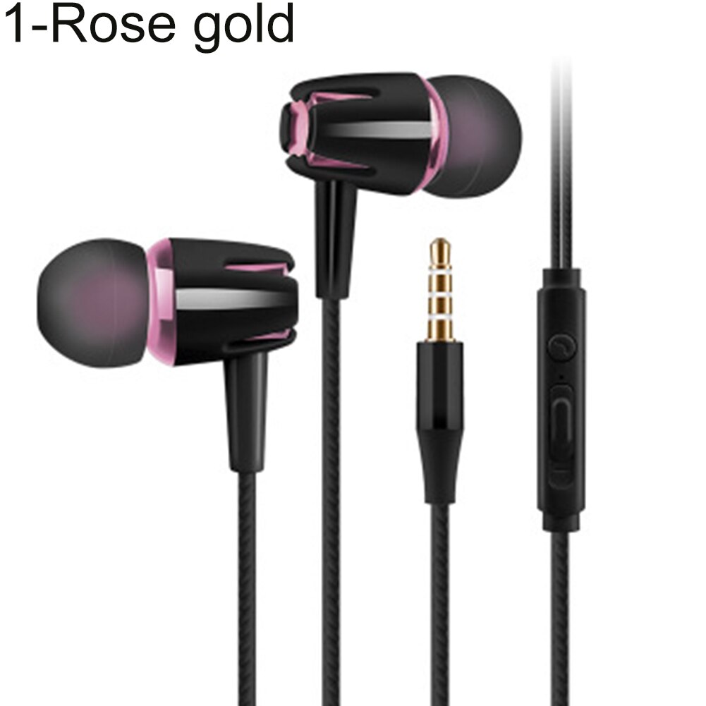 Universel normal / lysende tunge bas in-ear 3.5mm øretelefoner med mikrofon: Rose guld 1