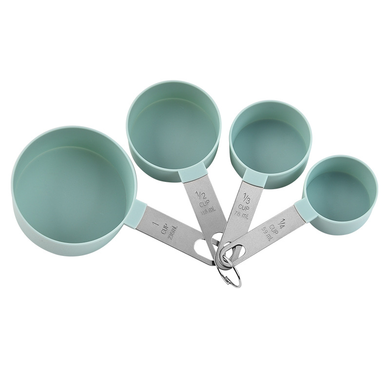 Stainless Steel Handle Measuring Spoon Plastic Measuring Cup 8 Piece Set With Graduated Measuring Spoon Set Baking Tool ZB824: green cup