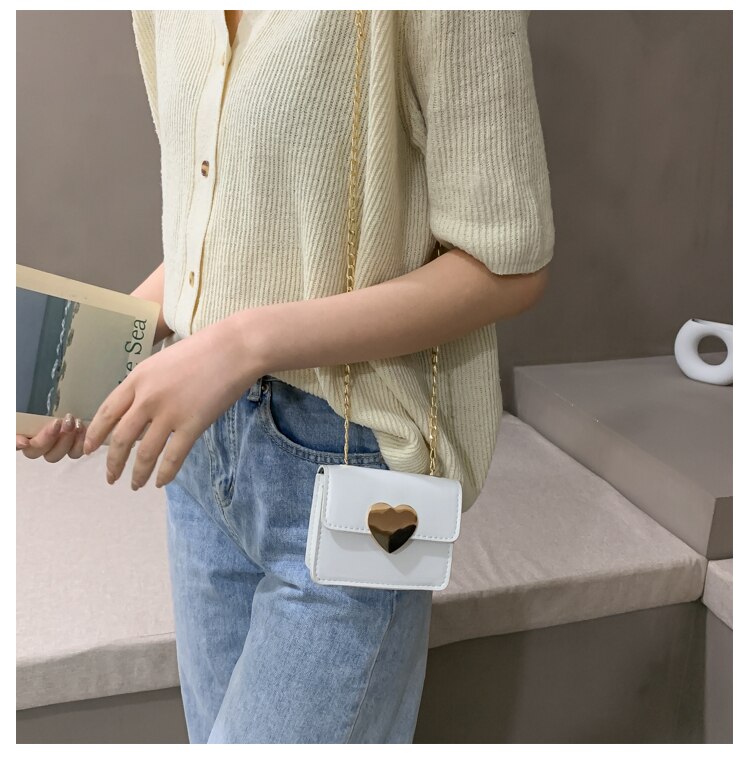 Mini borsa a tracolla semplice e Versatile femminile 2021 nuova borsa a tracolla monospalla alla moda in stile coreano con catena a cuore di pesca