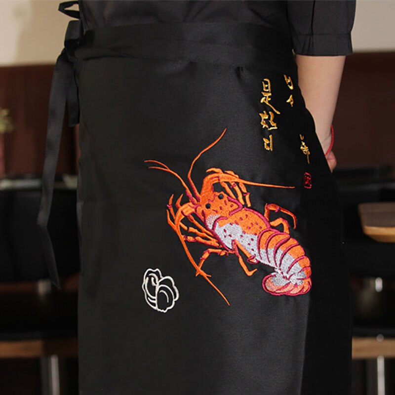 Kokken work&wear uniform madlavning bage forklæder grime broderi blomme blomst seafood hagesmæk køkken restaurant anti-olie forklæde: Farve 7