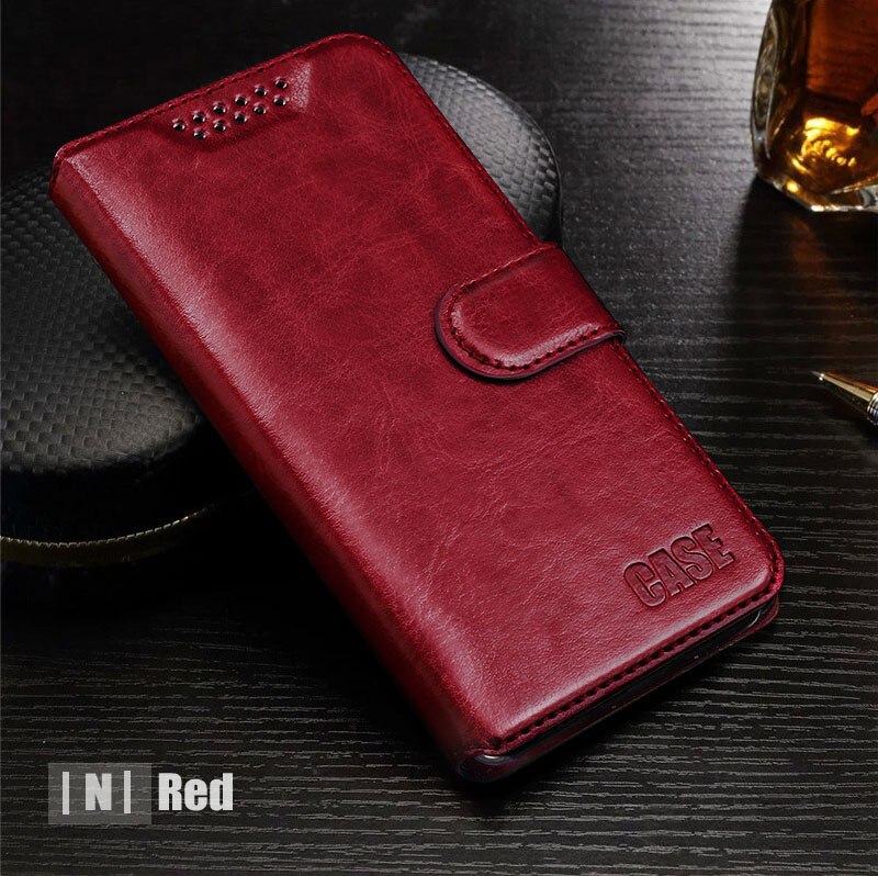 Étui souple à rabat en cuir avec porte-cartes, pour Huawei Honor 9 S 9 S: Red  INI