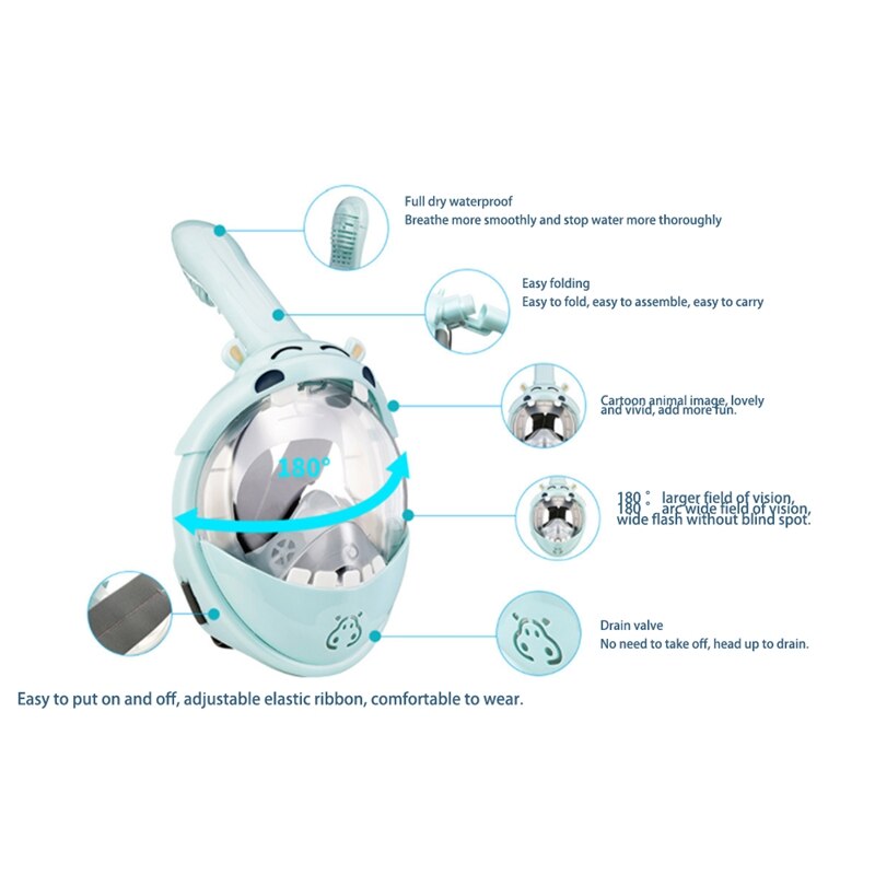 Kids Full Face Snorkel Mask - HD Anti-Fog Anti-Leak - Underwater Swimming Mask