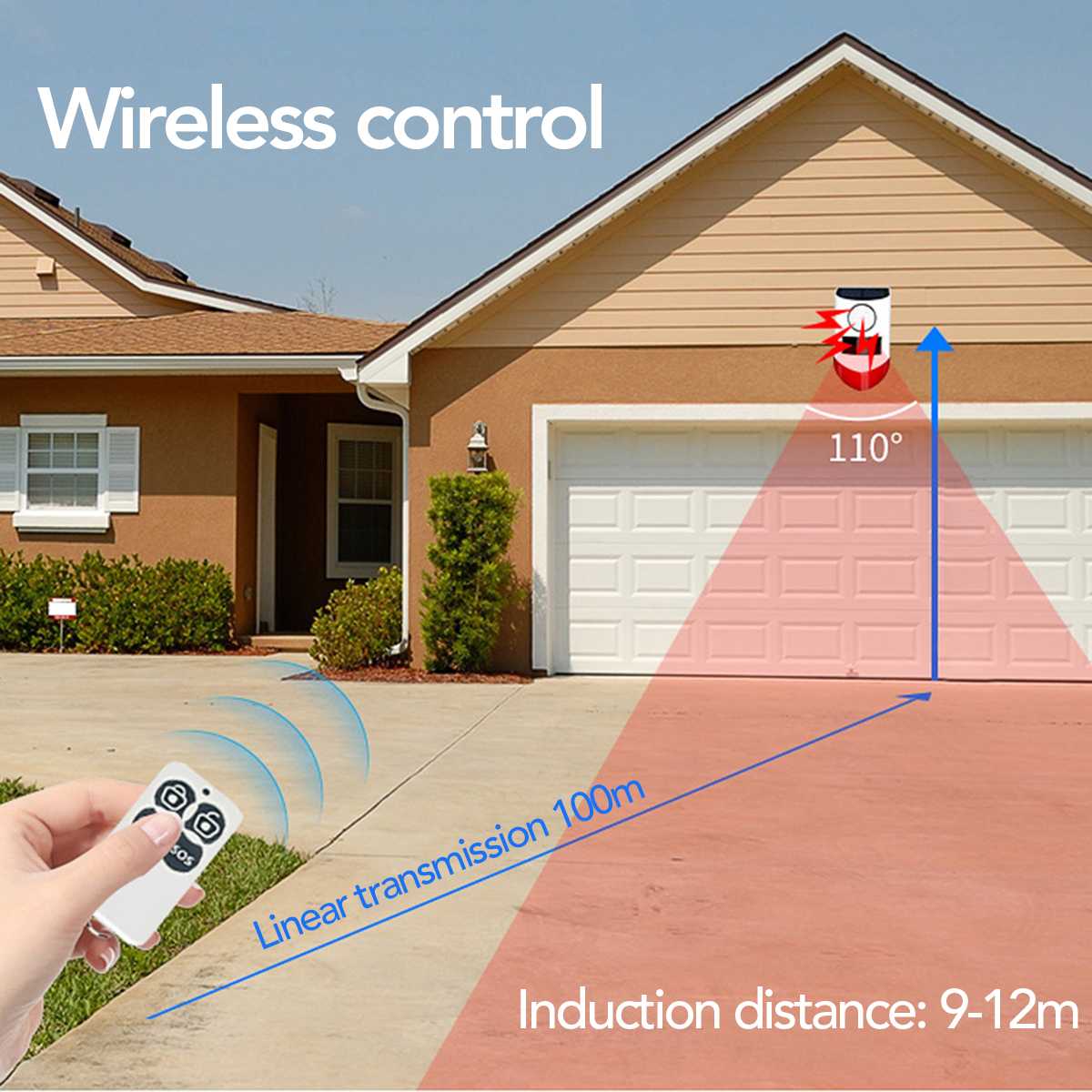 Alarma Solar inalámbrica, Control remoto, lámpara de alarma de seguridad, sistema de Alarma de Sensor de movimiento IP67, Detector de sirena impermeable para patio de casa