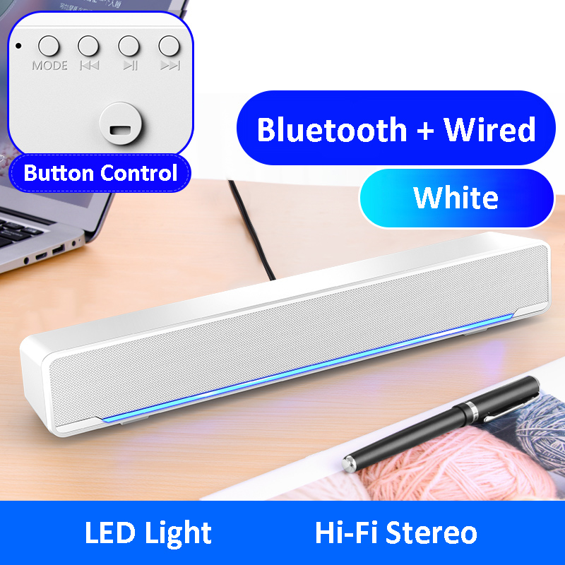 Bluetooth computerhøjttalere usb drevne aux kablede led lys surround bærbar pc soundbar højttaler stationær laptop altavoces: Hvid bluetooth