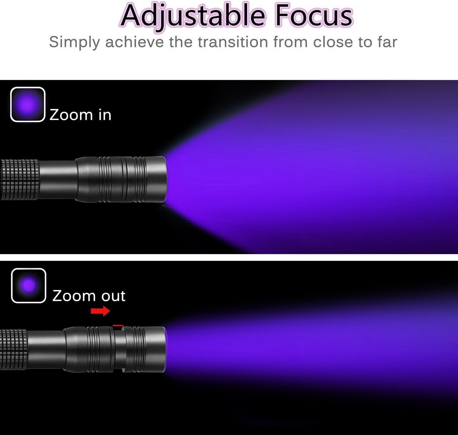COSMOING Zoomable 395nm UV Light Penlight Blacklight Scalable Clip Pen Light Flashlight