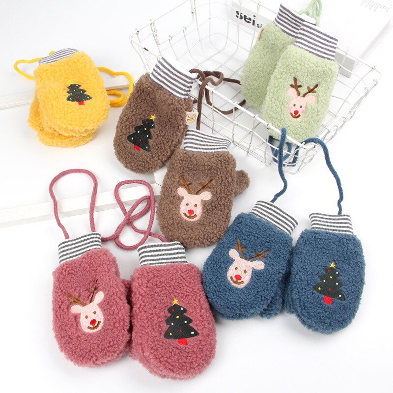 Winter Weihnachten Neue kinder Verdickt Warme Handschuhe Für Mädchen Und Jungen Lamm Samt Handschuhe Kinder Tasche Finger Handschuhe