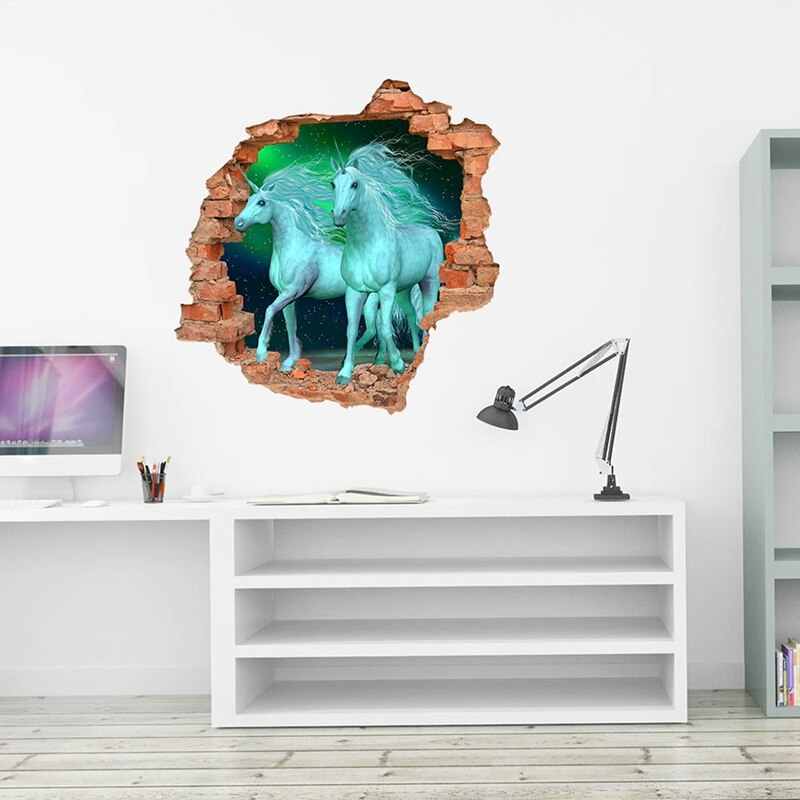 Cartoon Eenhoorn 3d Vivid Pvc Eenhoorn Muursticker Voor Kinderkamer Kinderen Slaapkamer Decoratie Poster Muurschildering