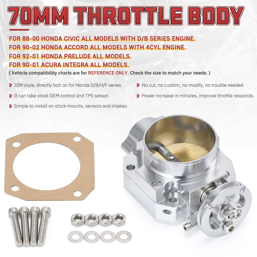 LZONE - Aluminum Silver Intake Manifold 70mm Throttle Body For Honda B16 B18 D16 F22 B20 D/B/H/F EG EK H22 JR6952