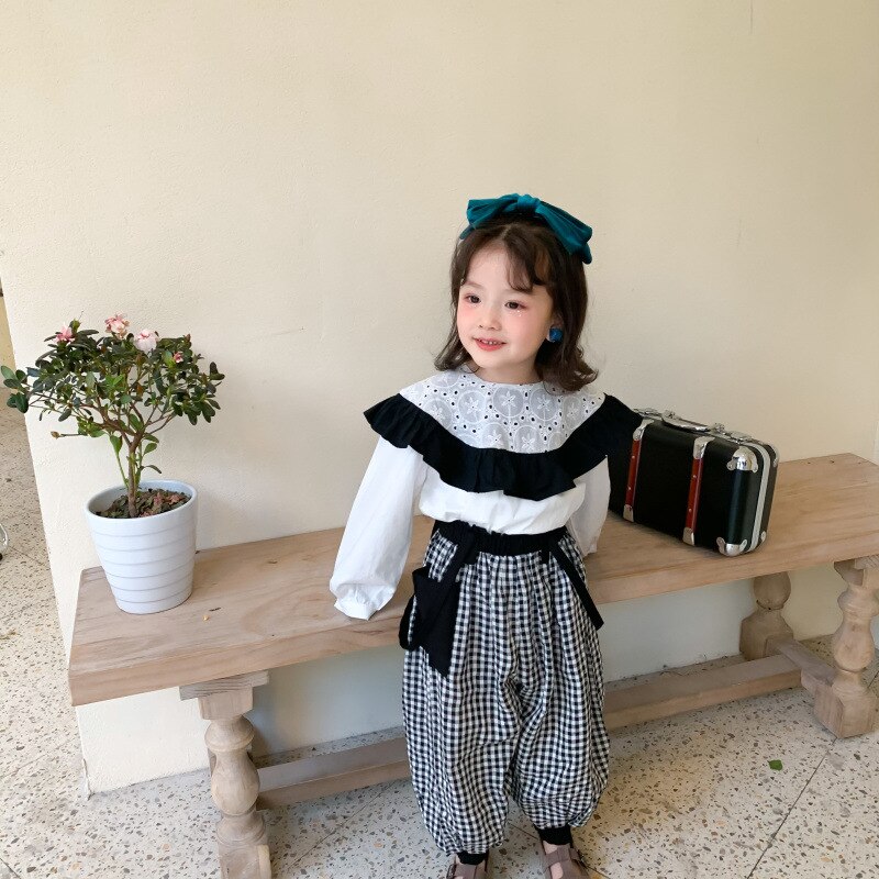 Pantalones de primavera y otoño para bebés, pantalón a cuadros con tirantes tipo linterna, Leggings coreanos de estilo coreano y japonés,
