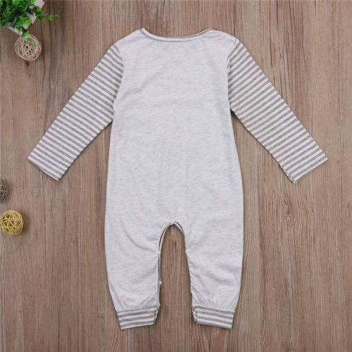 emily Letter Gray Striped Gray Casual Baby Boys Girls Kids Cotton Romper Jumpsuit Clothes Outfits