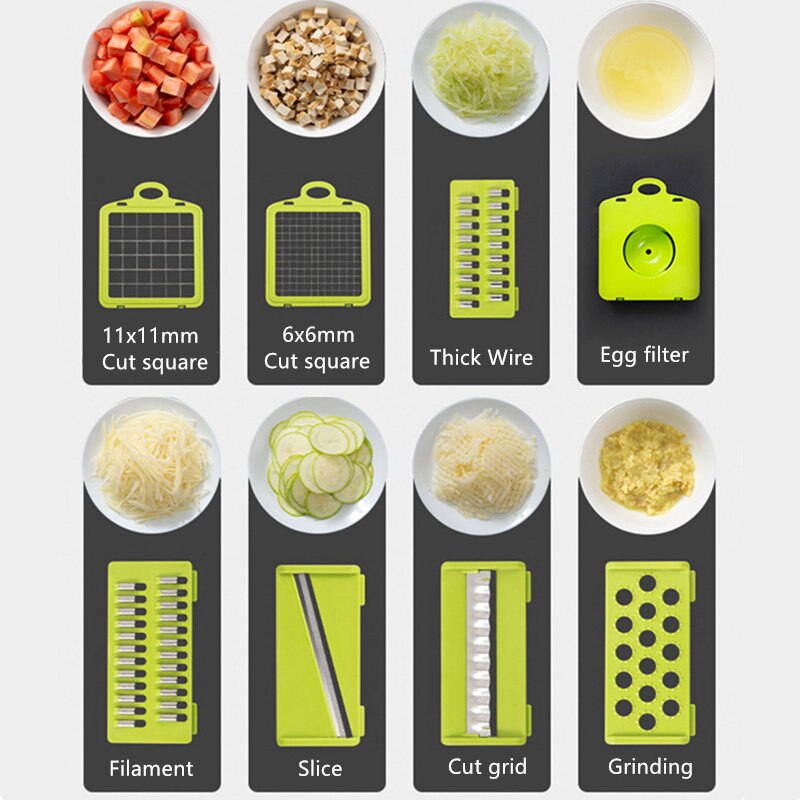Multifunktionelle grøntsagsskærere 8 in 1 fræser frugtsnitter rivejern shredders afløbskurv gadgets køkken tilbehør