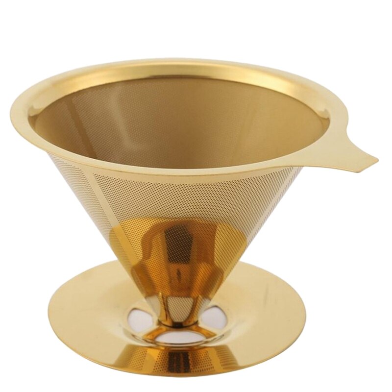 Coffee Filter Double Wall Stainless Steel Titanium Gold Poured Onto The Coffee Drip Filter With Cup Holder And Handle: Default Title