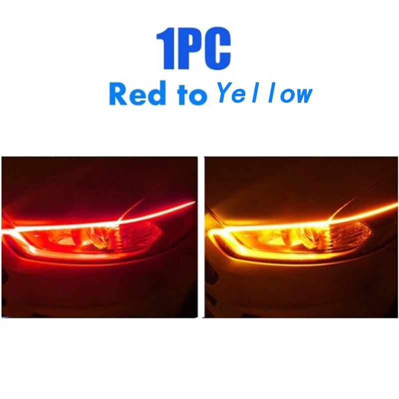 Start scanning automobile LED daily light external ultra thin light guide bar dual color streamer LED turn signal driving light: Red to yellow / 45cm
