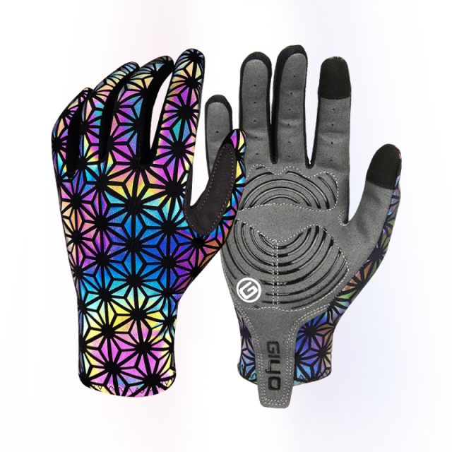 Giyo Cycling Gloves Colorful Luminous Full Finger Outdoor Sport Anti-slip MTB Mitten Reflection Dazzle Motorcycle Long Gloves: M