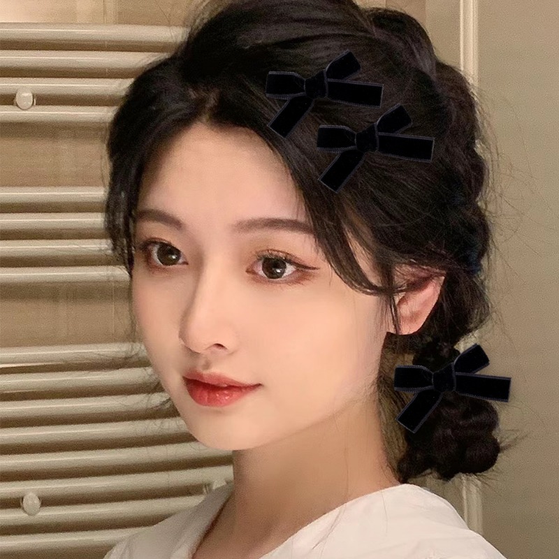 Francês retro preto veludo bowknot fita grampo de cabelo menina pequena hairpin bobby pin meninas arco presilhas doce headwear acessórios