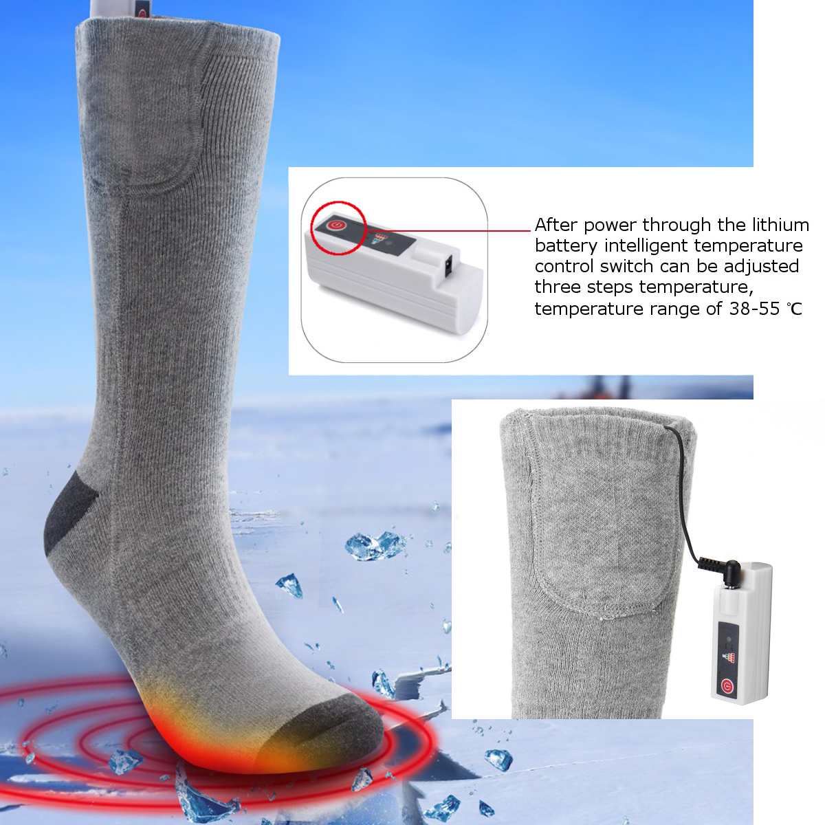 UE Plugue Elétrico Recarregável Aquecidos Meia de Algodão Ciclismo Ski Warmer Pés Adulto Manter Quente Respirar Poliéster 3 Temperatura