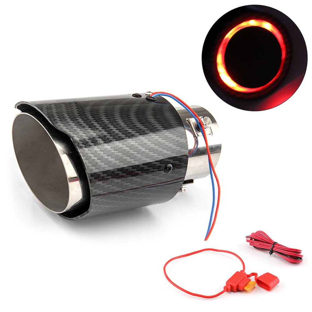 Universal 63-65Mm Carbon Fiber Auto Uitlaat Systemen Uitlaat Tail Pipe Tip Met Rood/Blauw Led Licht decoratie Auto Accessoires: B