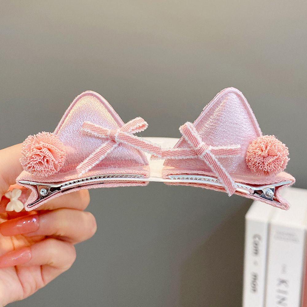 Pinzas para el pelo de felpa con forma de orejas de gato para niños, horquillas con lazo para bebé, accesorios para el cabello, accesorios para fotos, horquillas de bola de felpa: E