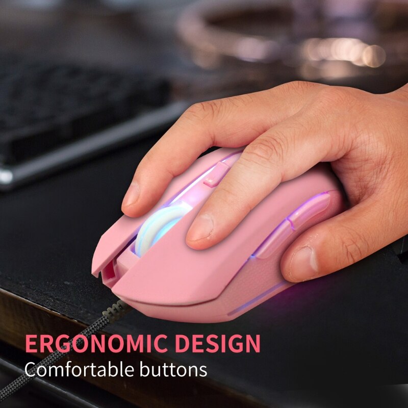 Pink Rabbit USB C Mouse with LED Backlight 2400DPI Type C Wired Mouse for MacBook Chromebook Laptop Matebook X Tablet