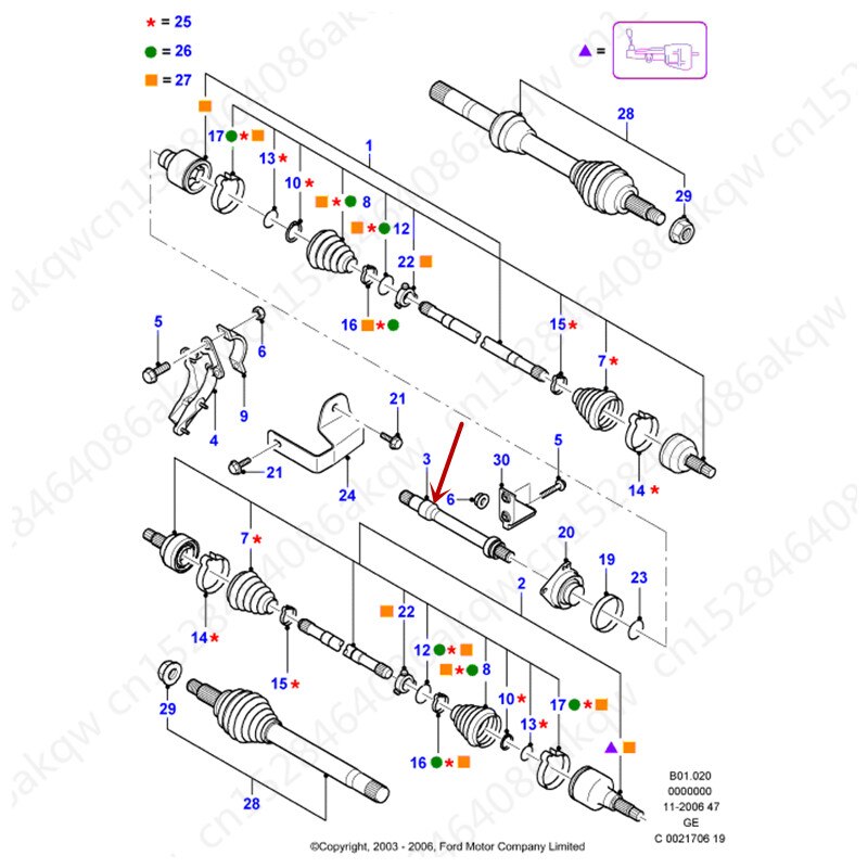Car Half shaft bridge axle 2001Fo rdM ond eo- Half shaft connecting rodHalf shaft assembly bridge shaft Drive shaft bearing