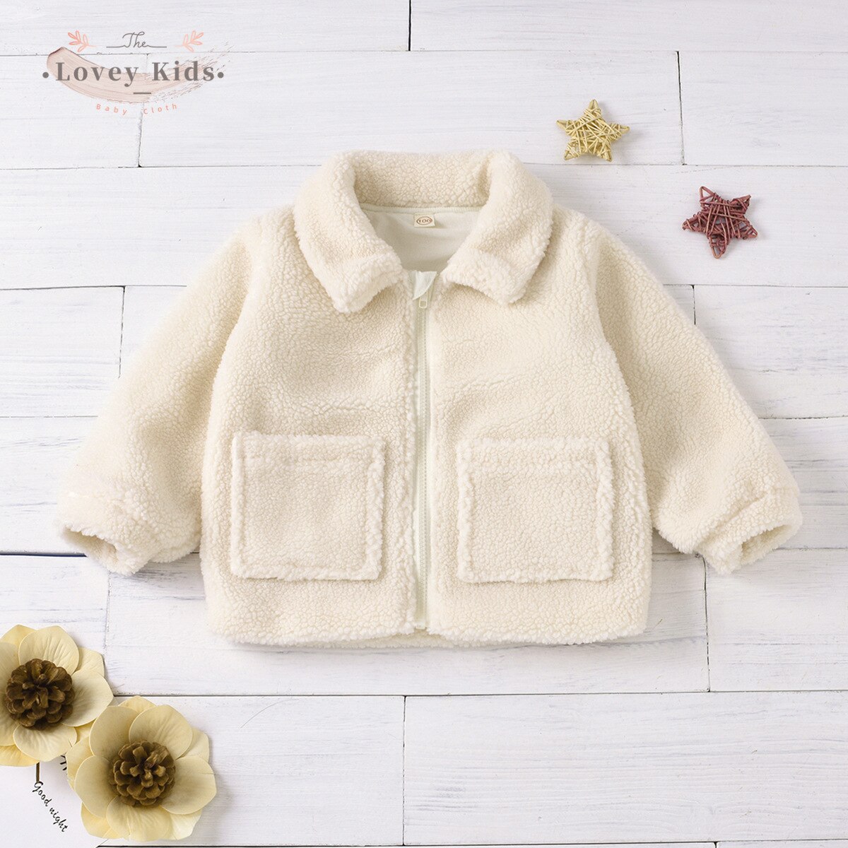 Kids Wool Coat Winter Warmer Baby Boy Girl Cashmere Jackets Long Sleeve Plush Lapel Zip Up Beige Outerwear Thicken Clothes 1-6T