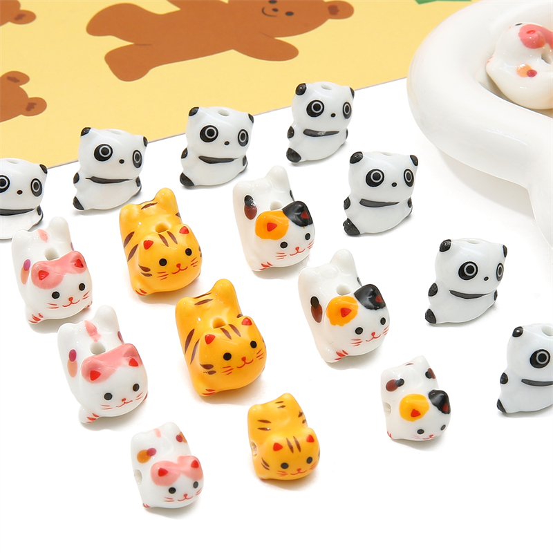 Cuentas de cerámica pintadas a mano de animales de dibujos animados multicolor para la fabricación de joyas, pulseras hechas a mano, accesorios de manualidades de collar, 1Pc