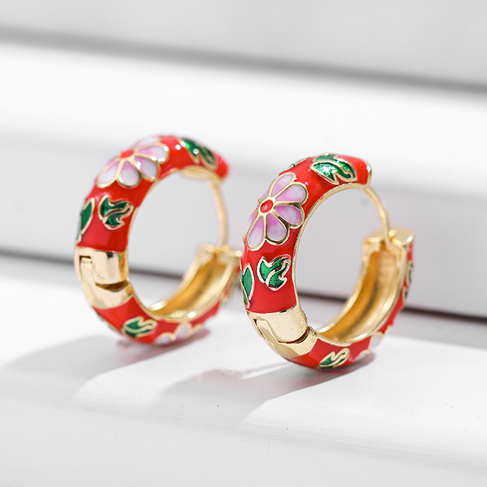 Orecchini a cerchio piccoli con fiori colorati Vintage ▾ Smalto in metallo Fiori e piante Cerchio Huggie cerchi Regalo di gioielli alla moda femminile: Titanio placcato
