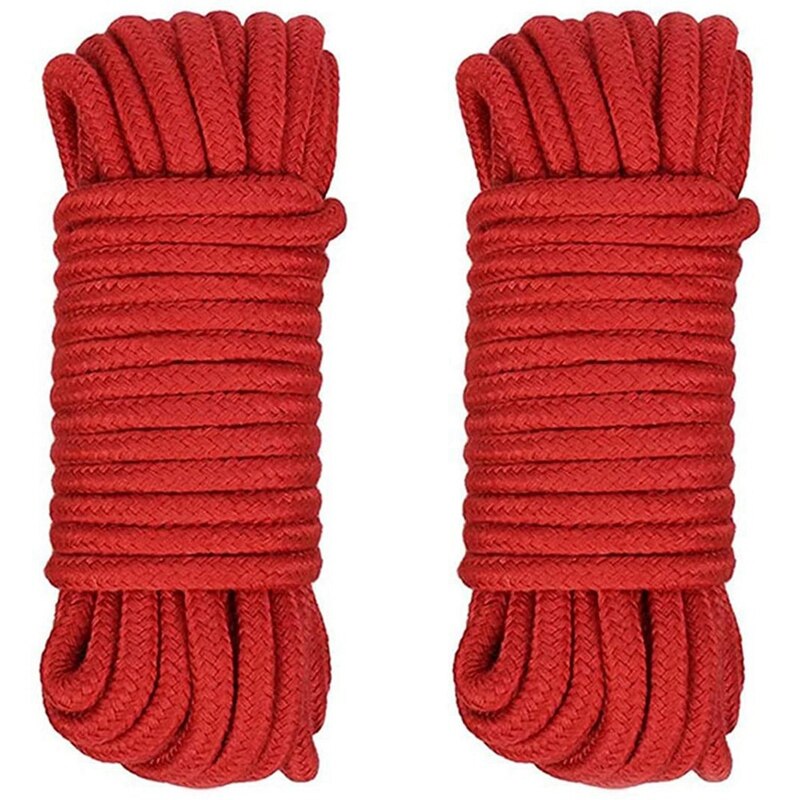 Cuerda de algodón roja de 2 piezas, cordón de atado suave fuerte multiusos de 8Mm para Camping, jardinería, canoa, artesanía, 10M/33 pies