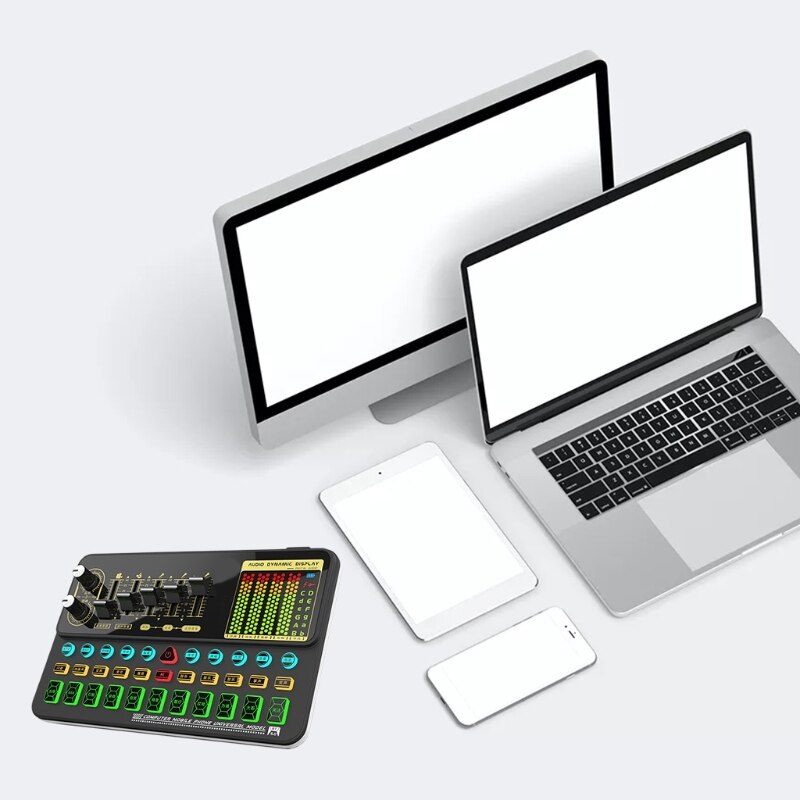 Mini Sound Mixer Board Voice Changer Sound Card with Sound Effects for Phones