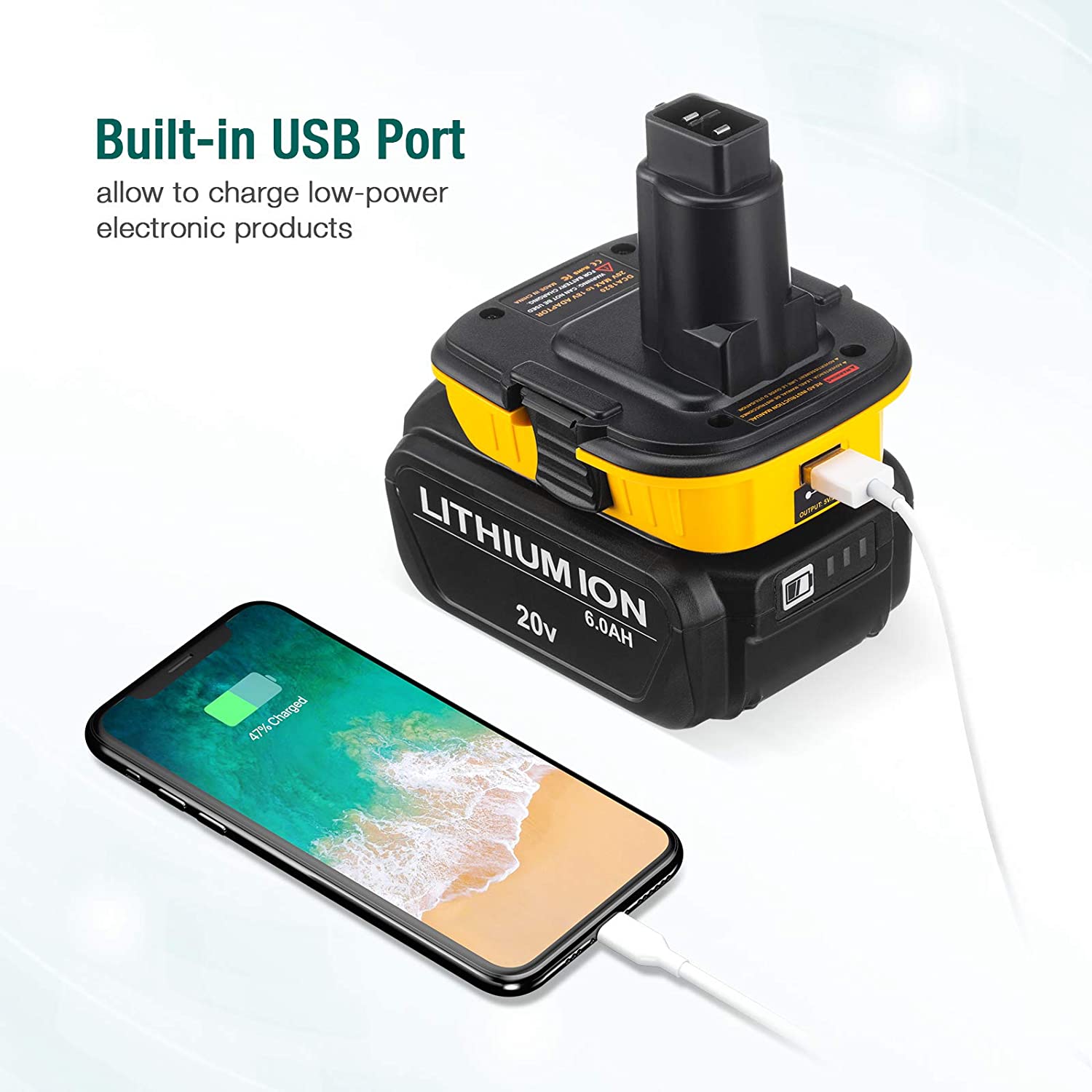 DCA1820 Battery Adapter Converter for DEWALT 18V Tools 20V Max Lithium Ion On On Battery DCB204 DCB205 Power Function USB
