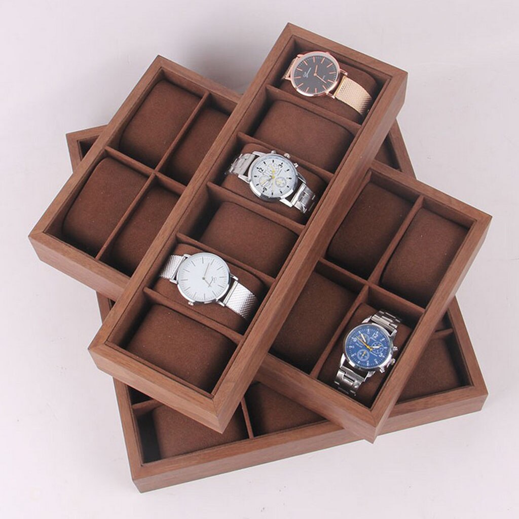 Wood Watch Box Display Tray with Pillow Jewelry Organizer Container 6/12/18 Slot Watch Case for Cuff links Earrings Bracelets
