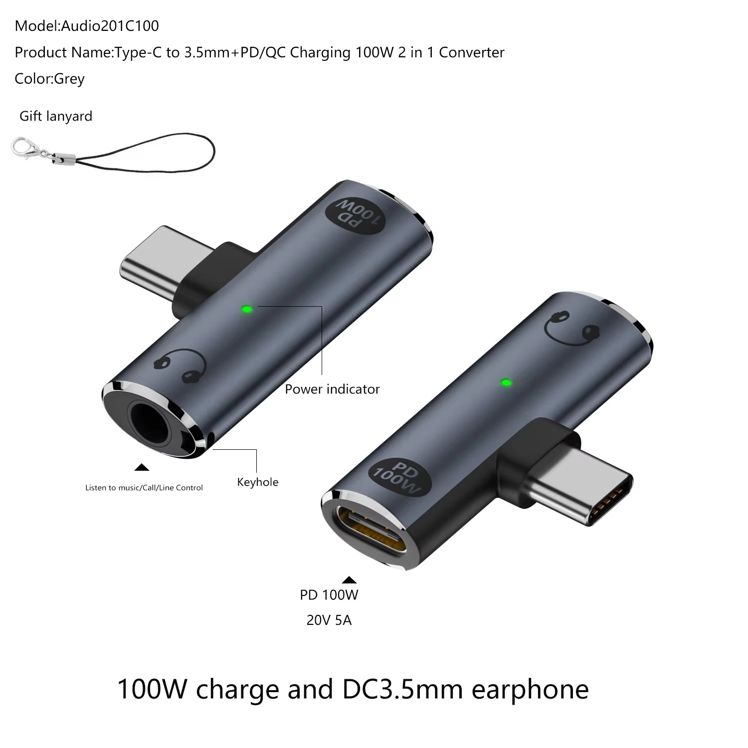 adapter słuchawkowy USB C na 3,5 mm Ładowarka 100 W Ładowarka USB C na PD Ładowarka Aux audio Jacek z DAC o wysokiej rozdzielczości i szybkim ładowaniem