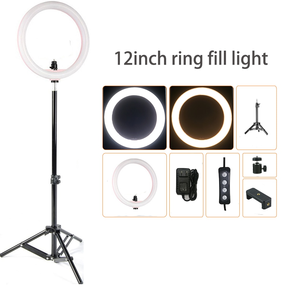 3 kleuren Dimbare ring licht 12 "24 w 180pcs led kralen fotografie ringlicht lamp voor make Live Vullen video Foto Studio licht
