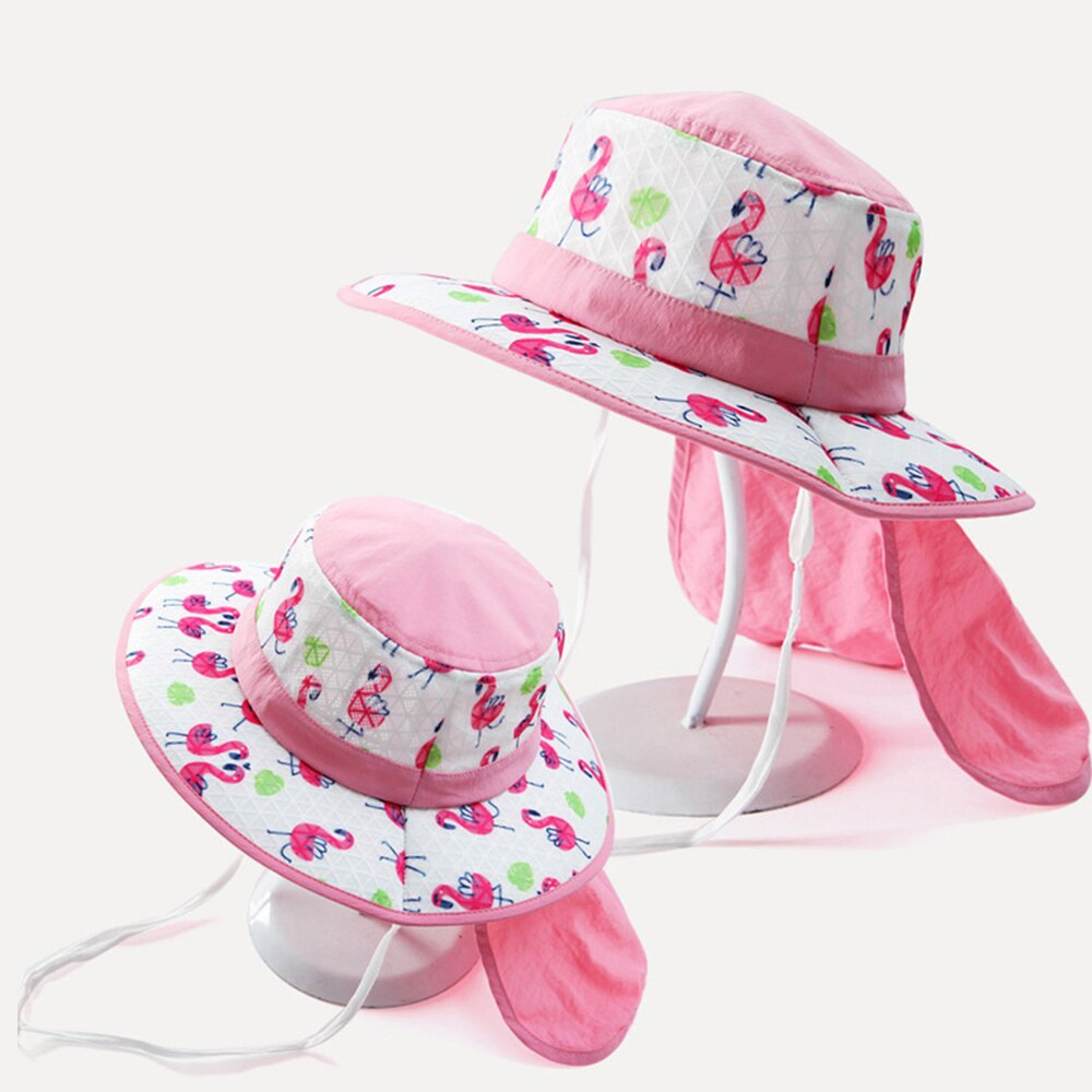 Uv-skydd bebis sommar safari solhatt pojkar keps barn panama unisex strand bebis flicka hink hatt tecknad halsklaff keps för barn: Rosa a / M 3-6 år