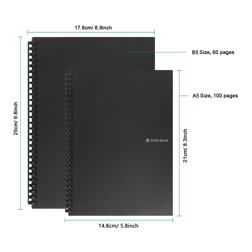 Elfinbook Uitwisbare Notebook Papier Herbruikbare Smart Wirebound Notebook Cloud Storage Flash Opslag, App Verbinding