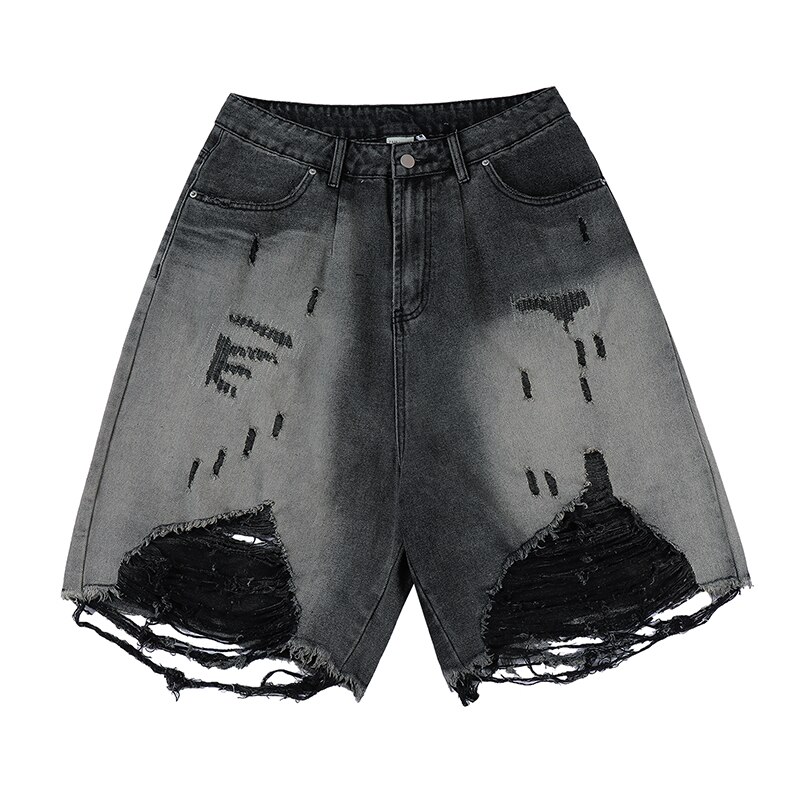 Black Washed Destroyed Denim Jeans Shorts Baggy Streetwear Swag Ripped Jeans for Men Hip Hop Distressed Biker Wide Jeans: XL