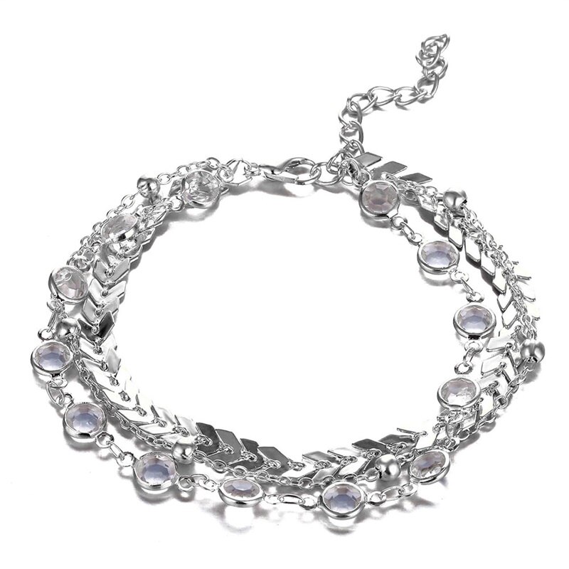 Fnio Crystal Pailletten Enkelbandje Set Voor Vrouwen Beach Voet Sieraden Vintage Verklaring Enkelbanden Boho Stijl Sieraden Zomer Party 3 Stks/set: silver
