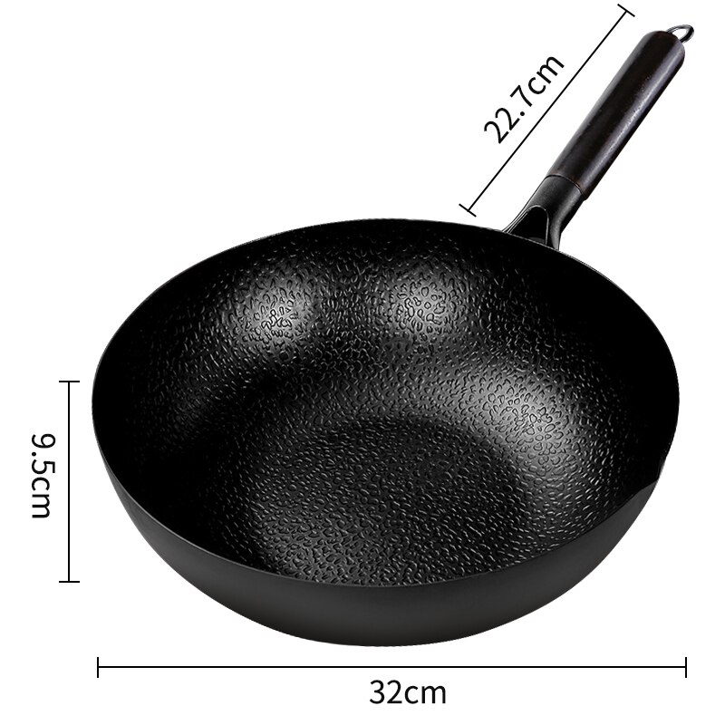Wok Pan, Chinese Ijzeren Wok, Keuken Kookgerei, Roerbak Pan Vlakke Bodem Pan, inductie Kookplaat En Gasfornuis: 32cm