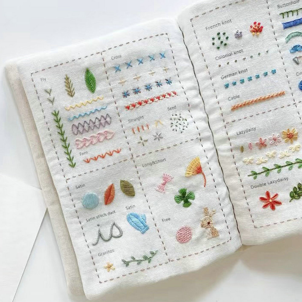 6 Pages Embroidery Stitches Book, DIY Stitch Books, Embroidery sewing books, Beginner Embroidery Sewing Kit