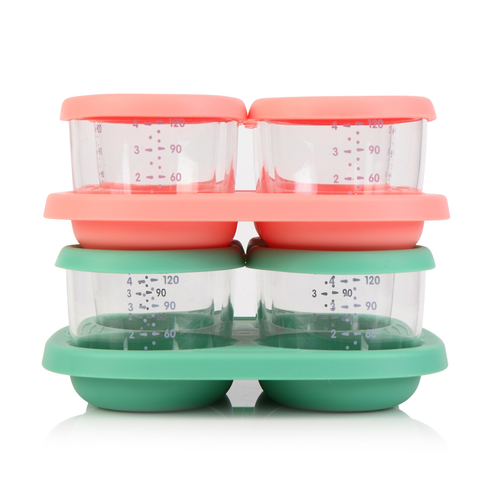 Glass Baby Food Storage Containers COMI Reusable 4OZ Jars with Sealed Silicone Lids and Tray, Pack of 4 Dishwasher Friendly