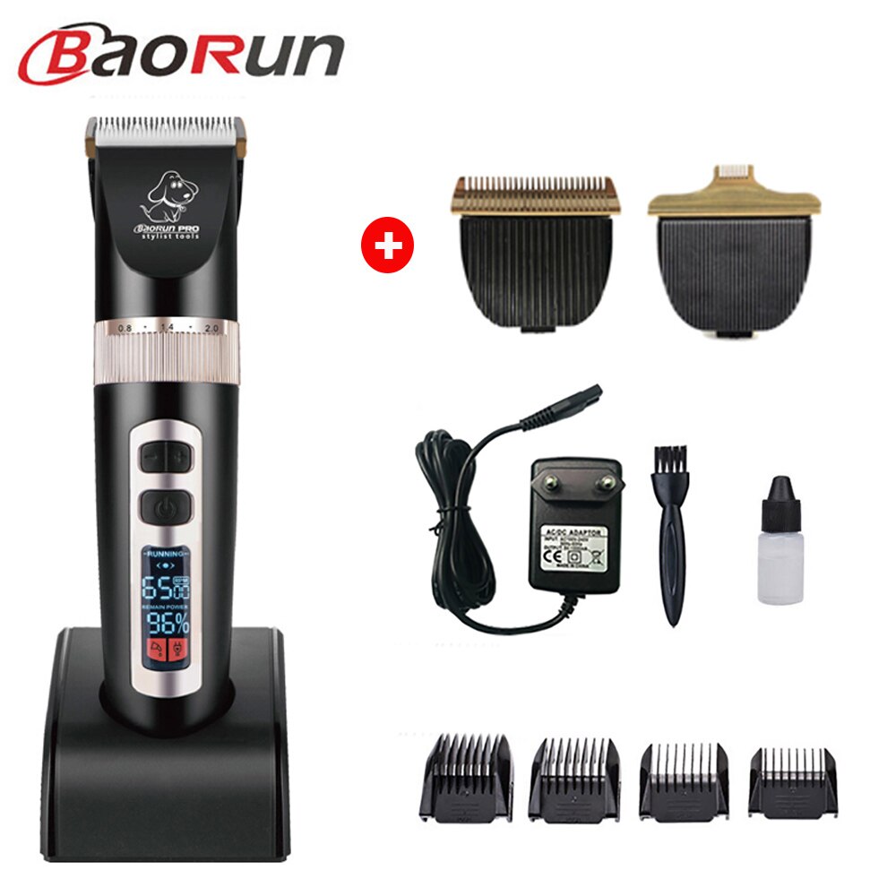 Baorun-cortapelos P9 para perros, afeitadora con pantalla LCD, para aseo de gatos y mascotas: Black kit C with Box