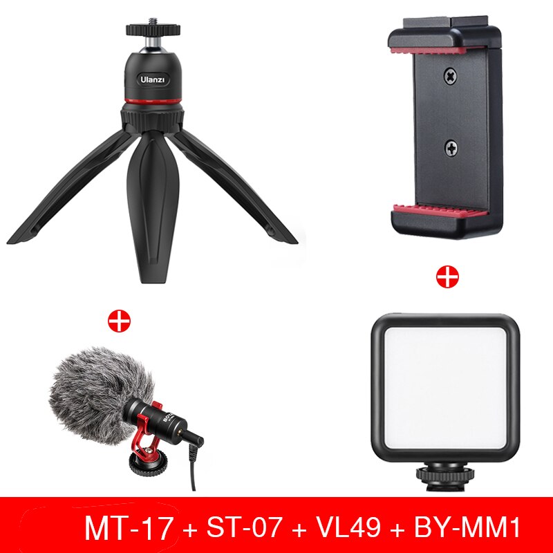Ulanzi-Mini trípode MT-17 con rotación de 360 grados, trípode ajustable para Smartphone, Vlog, GoPro 9, con tornillo 1/4, monopié: MT-17 add MM1 VL49 S