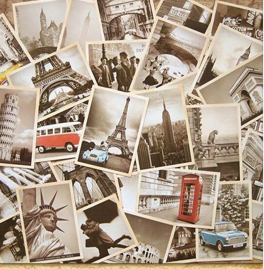 Conjunto de 32 tarjetas de viaje Vintage con paisaje arquitectónico, set de tarjetas postales, tarjeta de de felicitación