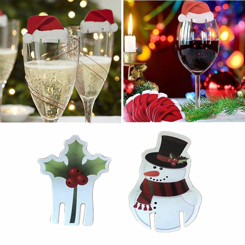 10 Stks/partij Mini Kerstversiering Hoeden Champagne Glas Decor Thuis Party Tafel Ornament Jaar
