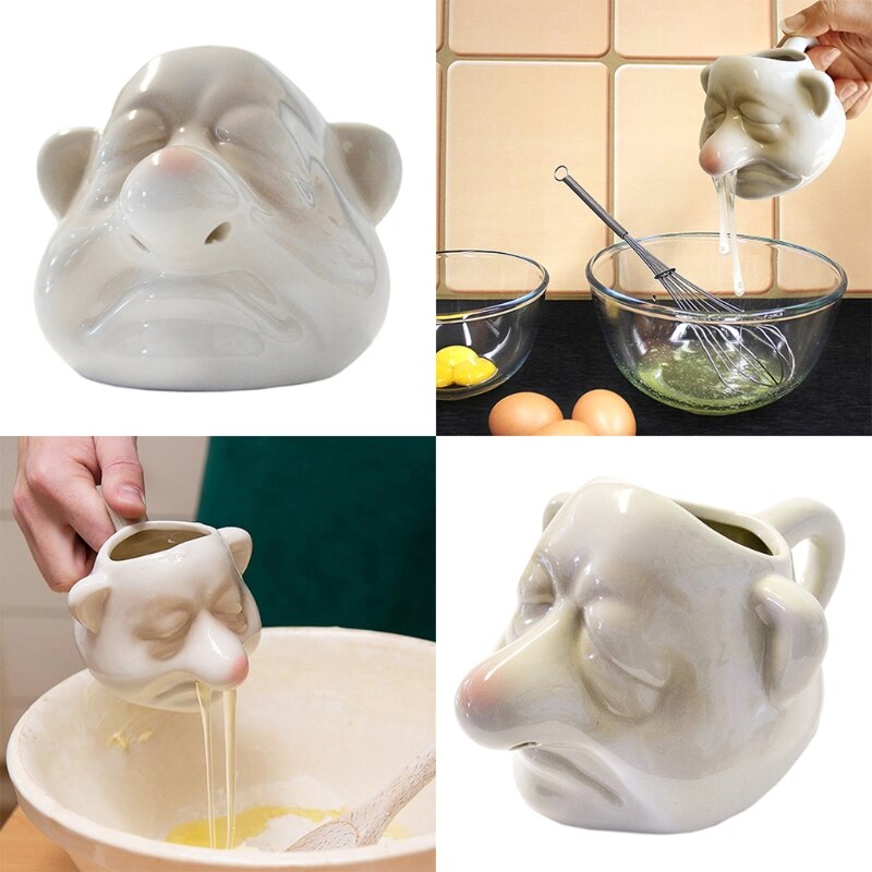 Funny Dwarf Ceramic Egg Yolk Separator Handheld Egg White Running from Nose Egg Separator Tool Household Tools B03E