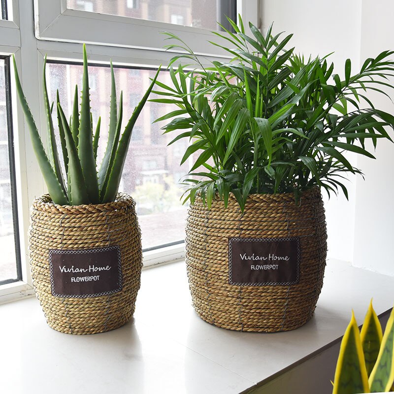 Support De Pot De Fleurs En Bambou Tissé Avec Pieds En Bois - Jardinière D'intérieur Déco Rustique, Plusieurs Tailles