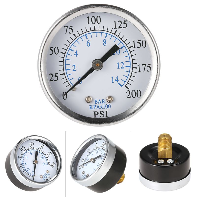 Air Pressure Gauge Air compressor 2\" face 0-200 PSI Back Mount 1/4\" npt 0-14Bar
