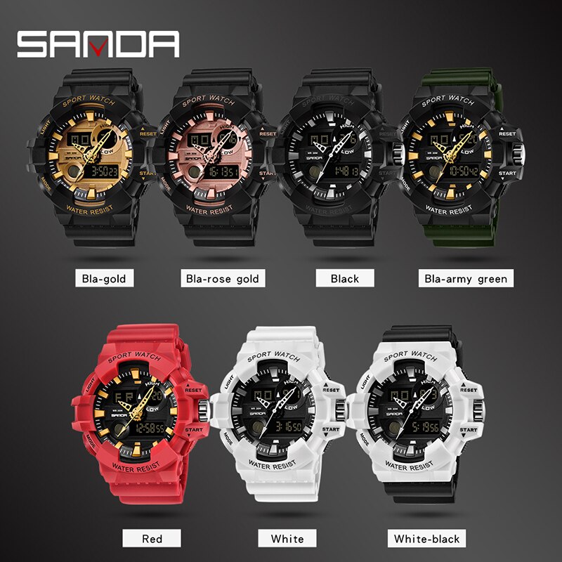 Sanda heren elektronisch horloge waterdicht lichtgevend sporthorloge heren elektronisch digitaal horloge relogio digital montre homme