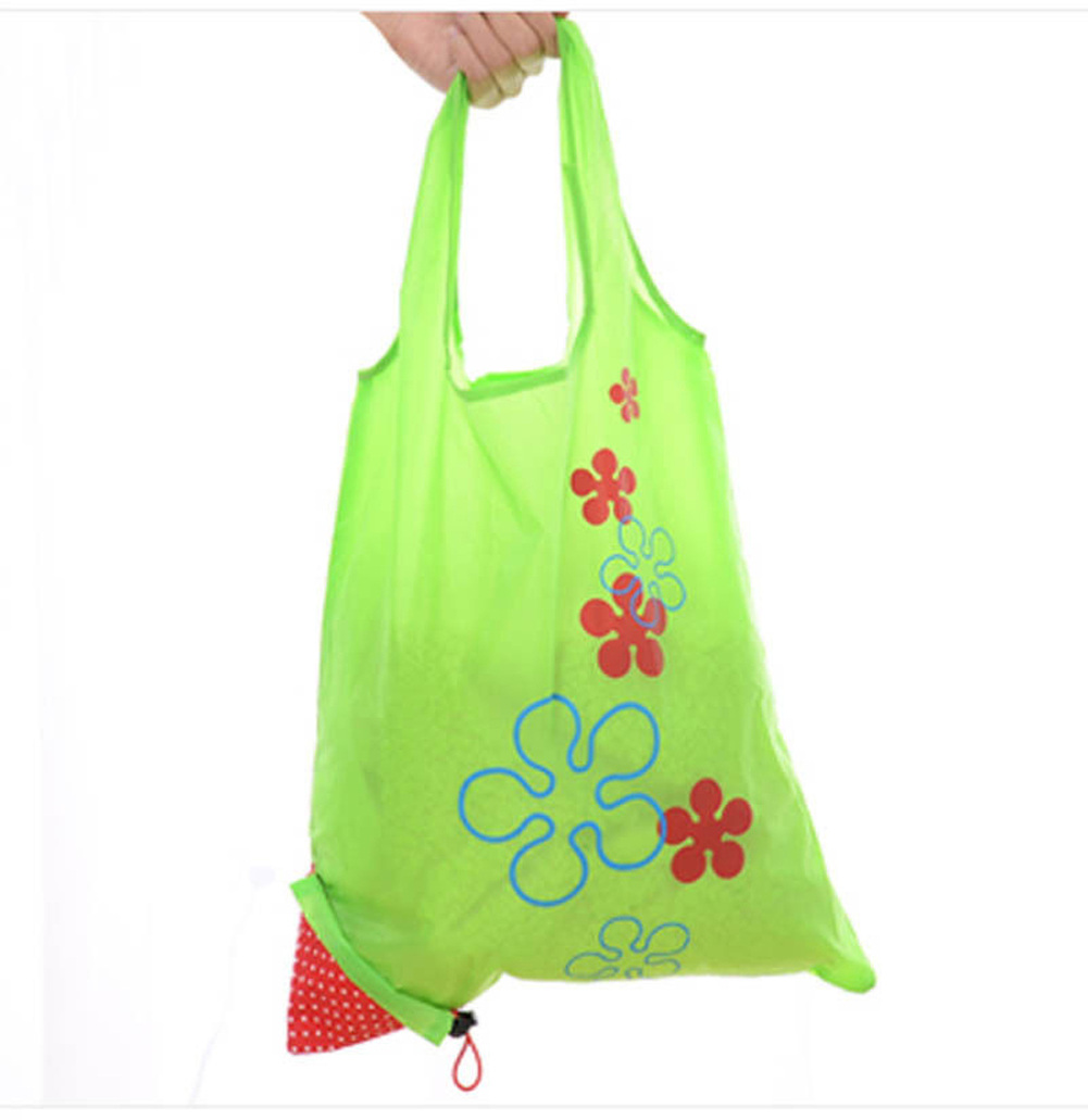 Bolso de compras grande de Nylon reutilizable plegable con fresa Eco, bolso de compras al por menor, bolso de compras: green