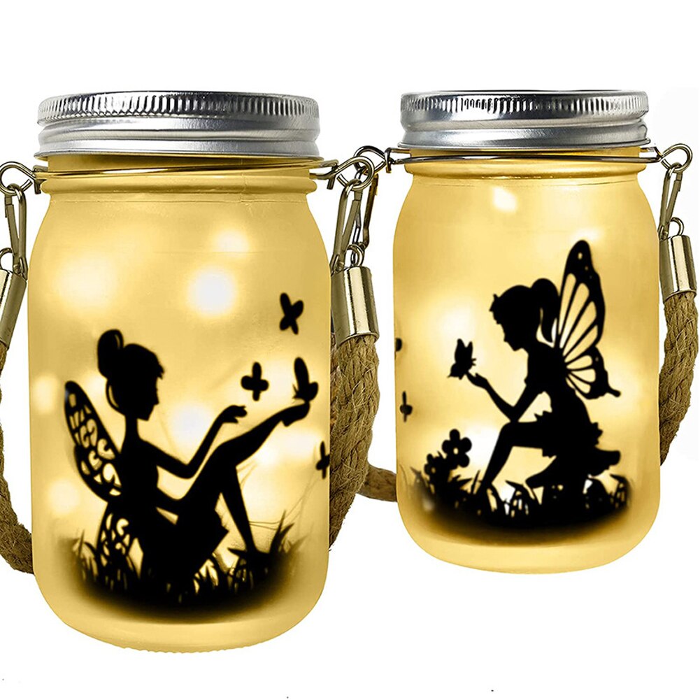 2PCS Hanging Frosted Glass Mason Jar Fairy Lights,Solar Garden Waterproof lights Solar Fairy Lantern Light
